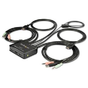 StarTech.com 2 Port HDMI KVM Switch - 4K 60Hz - Compact Dual Port UHD/Ultra HD USB Desktop KVM Switch w/Integrated 4ft Cables & Audio - Bus Powered & Remote Switching - MacBook ThinkPad - 3840 x 2160 pixels - 4K Ultra HD - Black